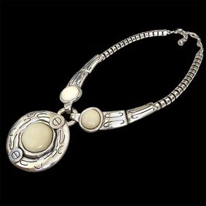 Large White Cabochon Statement Necklace
